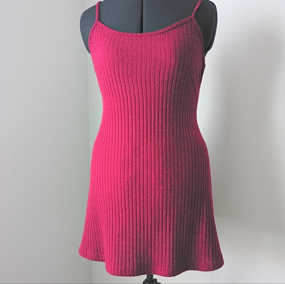 SHEIN Burgundy Ribbed Knit Mini Dress with Cropped Cardigan - Picture 4 of 9